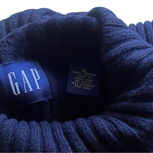 GAP Chunky Ribbed Knit Turtleneck Sweater Long Sleeve Navy Blue XL - Picture 3 of 8